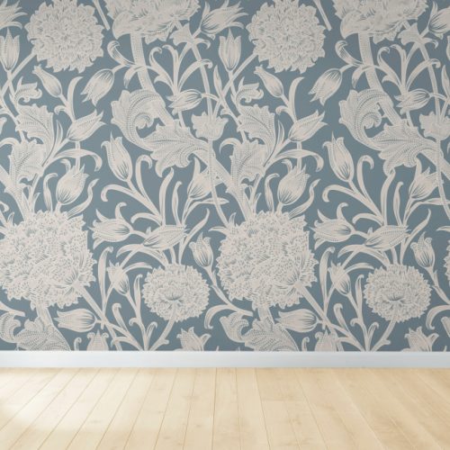 papel-tapiz-floral-habitacion-vacia-piso-madera